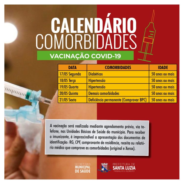 Prefeitura monta calendário de vacinação para portadores de comorbidades