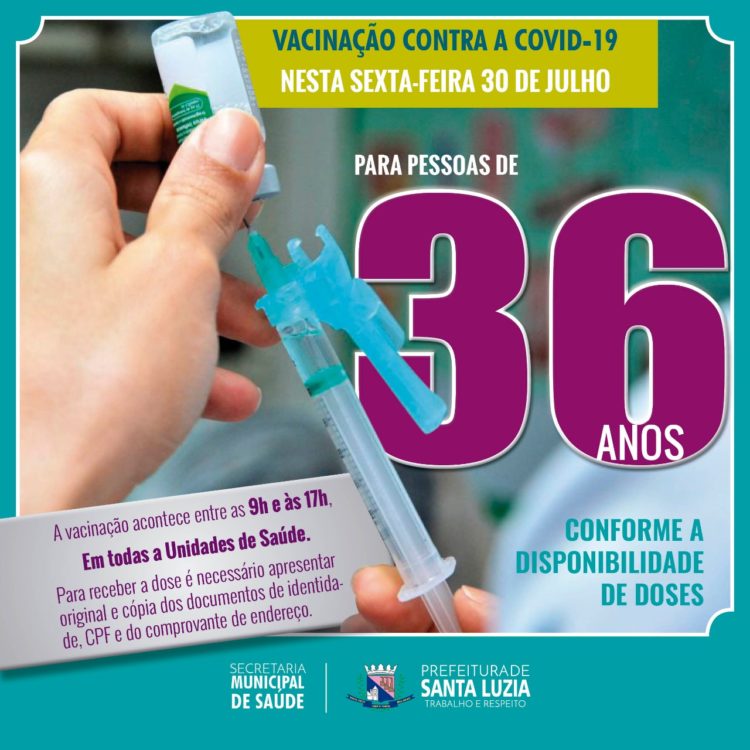 Santa Luzia amplia vacinação contra a covid-19 para pessoas com idade a partir dos 36 anos