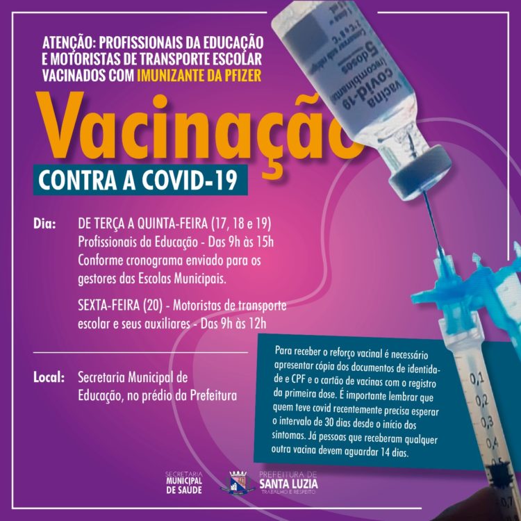 Segunda dose de vacina contra a covid-19 para profissionais da Educação e motoristas de transporte escolar vacinados com imunizante da Pfizer na Secretaria de Educação